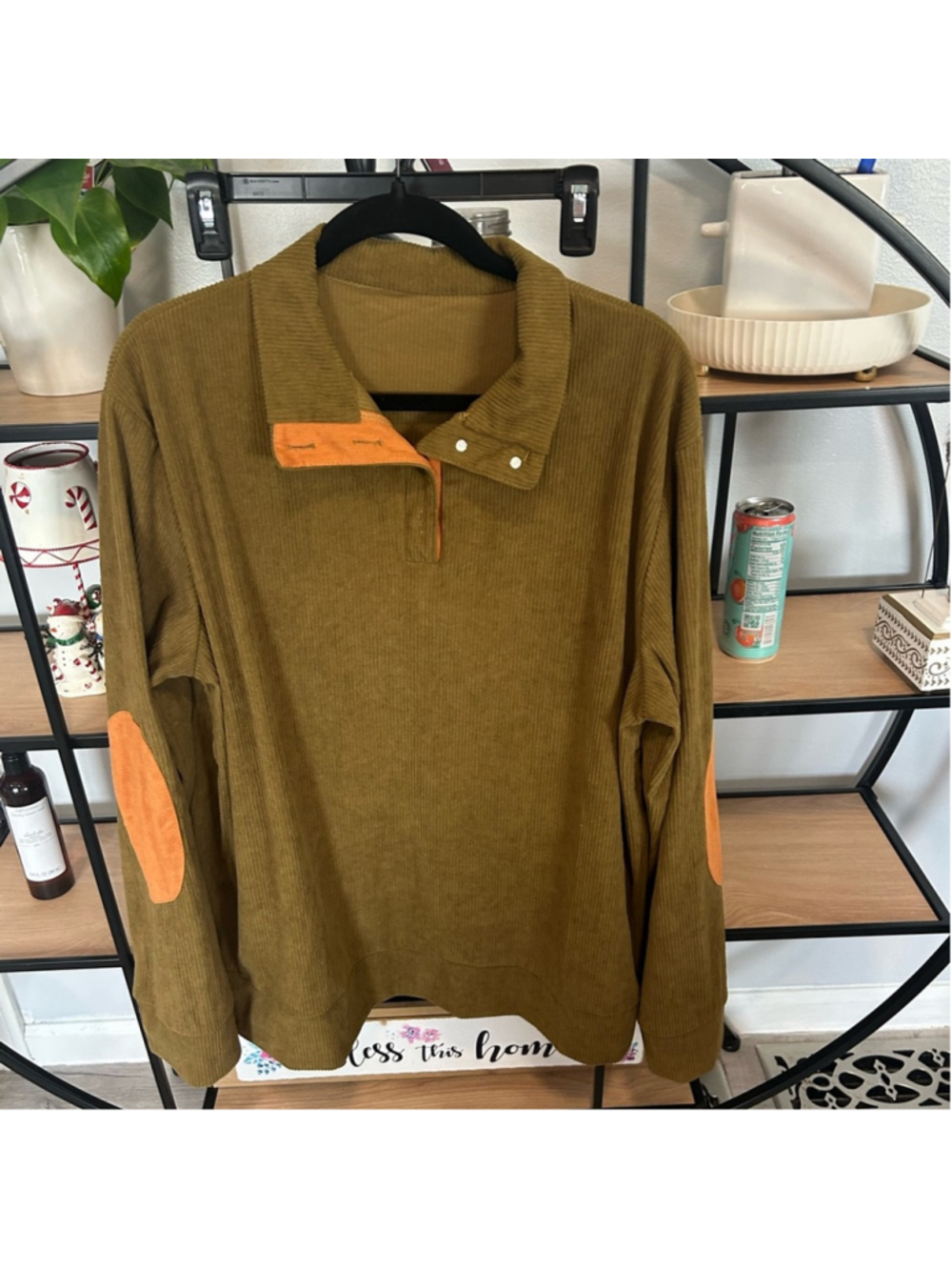 Men's Mustard Corduroy Pullover with Orange Patches